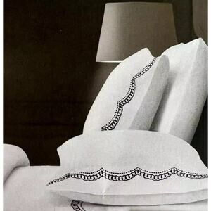 Rachel Ashwell Embroidered Scallop KING Sheet Set NAVY BLUE White 100% Cotton